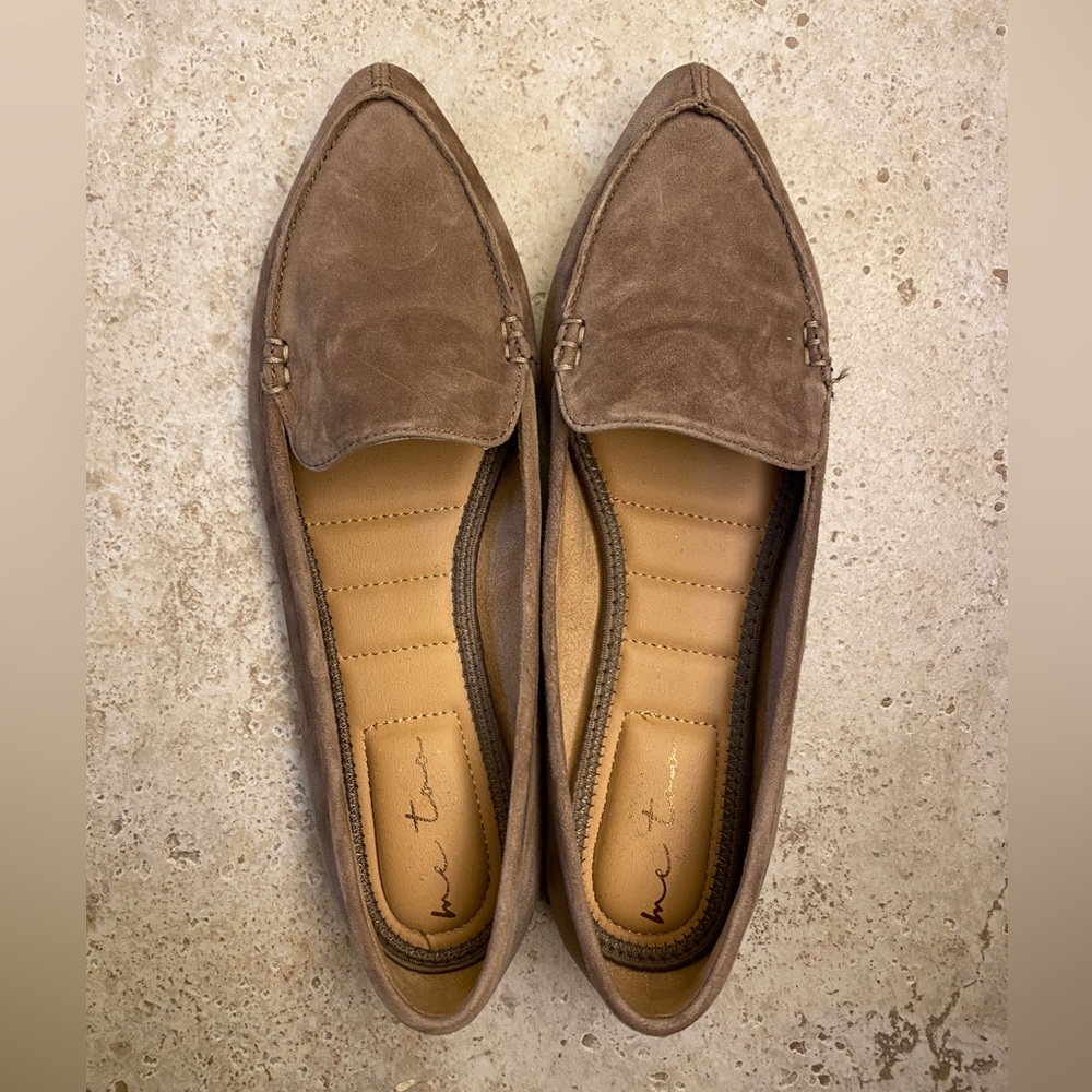 Taupe suede slip on loafers size 6.5